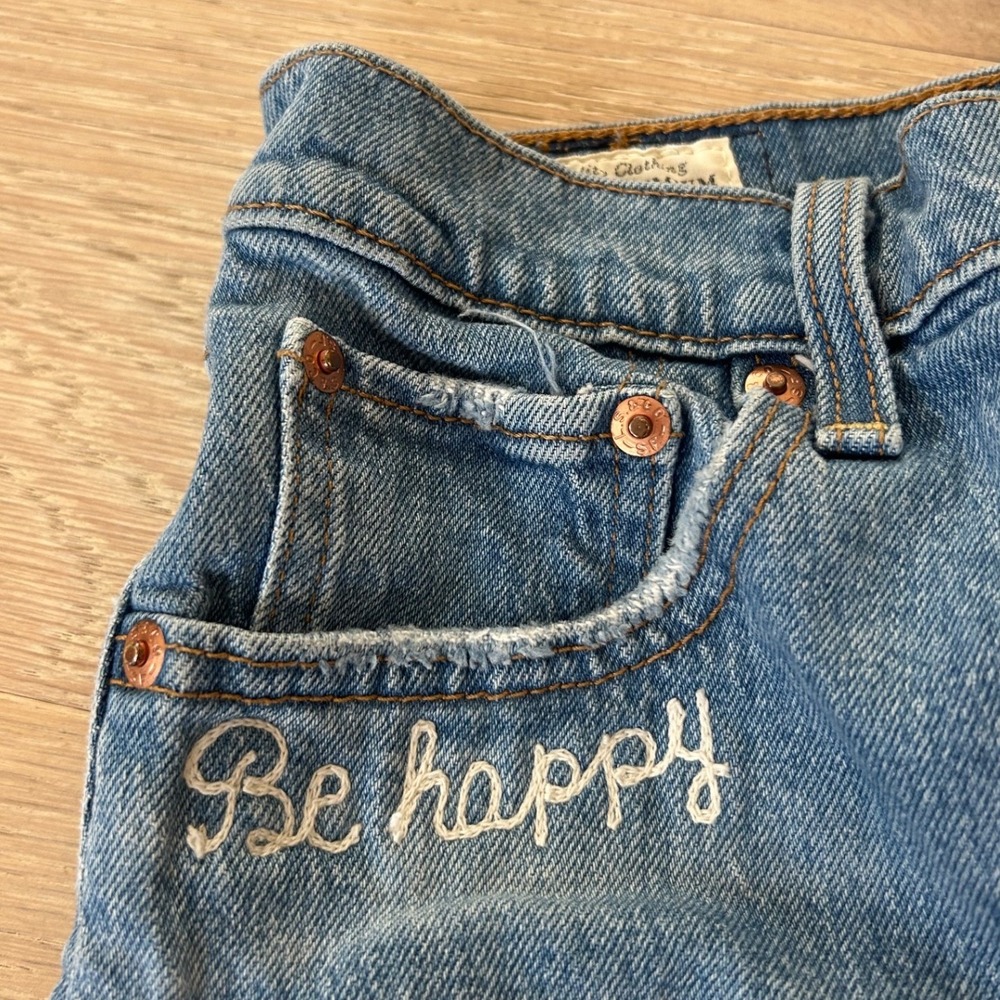 Levis Premium Ribcage Shorts 26 Blue Denim High Rise Be Happy Embroidered Short